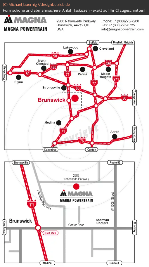 Lageplan Brunswick / Ohio / USA (Übersichtskarte und Detailkarte) MAGNA Powertrain (218)