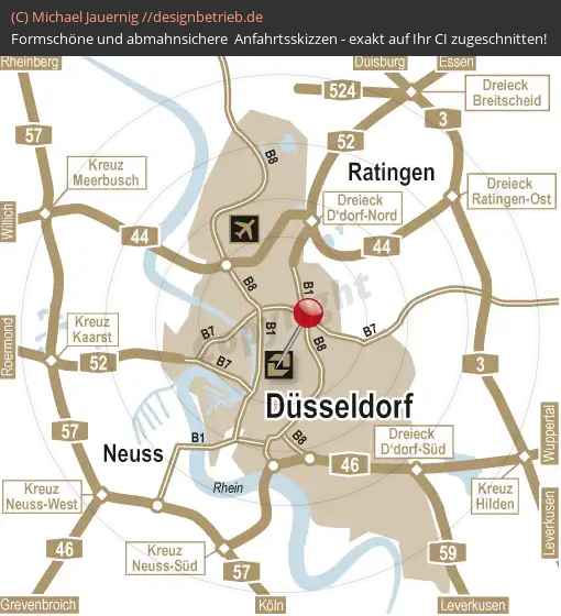 Anfahrtsskizzen erstellen / Anfahrtsskizze Düsseldorf Übersichtskarte   DERAG Living Hotel De Medici (339)