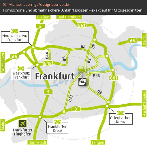 Anfahrtsskizzen erstellen / Anfahrtsskizze Frankfurt (Übersichtskarte)   DERAG Living Hotel Frankfurt (359)
