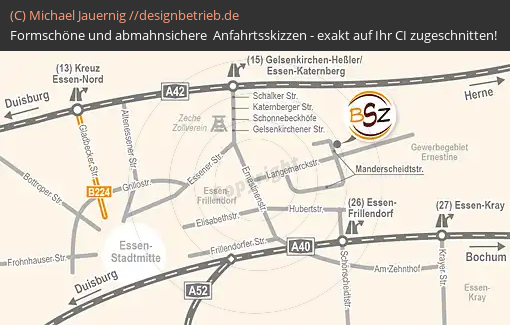 Anfahrtsskizzen erstellen / Anfahrtsskizze Essen Manderscheidtstraße   BSZ Keramikbedarf GmbH (375)