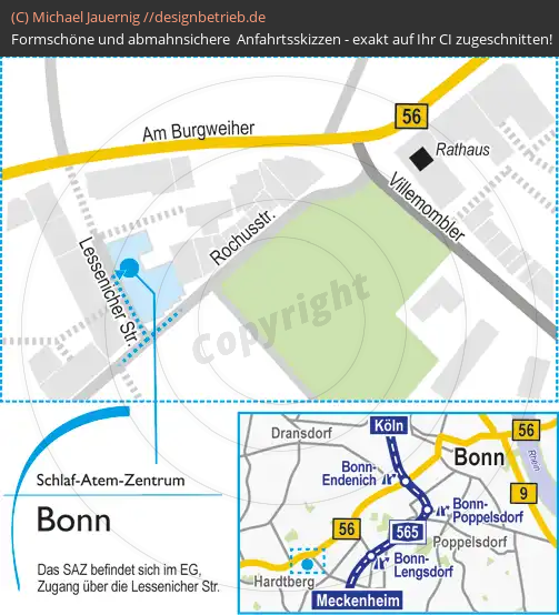 Anfahrtsskizzen erstellen / Anfahrtsskizze Bonn Rochusstraße   Schlaf-Atem-Zentrum Löwenstein Medical GmbH & Co. KG (471)