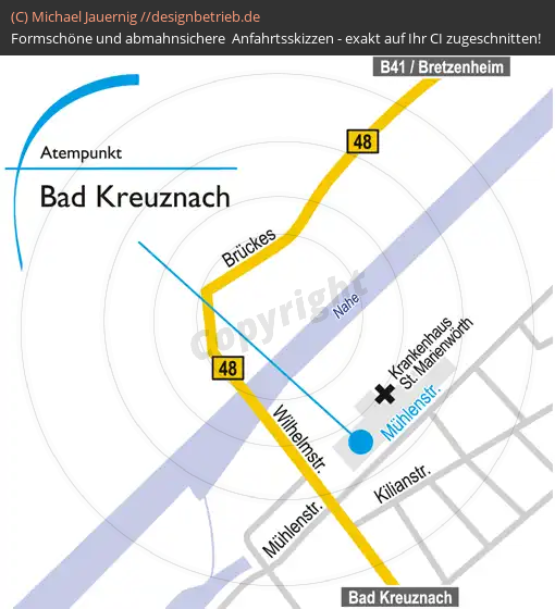 Anfahrtsskizzen erstellen / Anfahrtsskizze Bad Kreuznach (Mühlenstraße)   Atempunkt Löwenstein Medical GmbH & Co. KG (508)