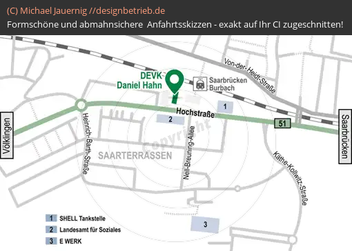 Anfahrtsskizzen erstellen / Anfahrtsskizze Saarbrücken Lageplan  DEVK Daniel Hahn (687)