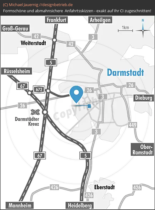 Anfahrtsskizzen erstellen / Anfahrtsskizze Darmstadt Übersichtskarte  Dreher & Blasberg Immobiliengesellschaft mbH (728)