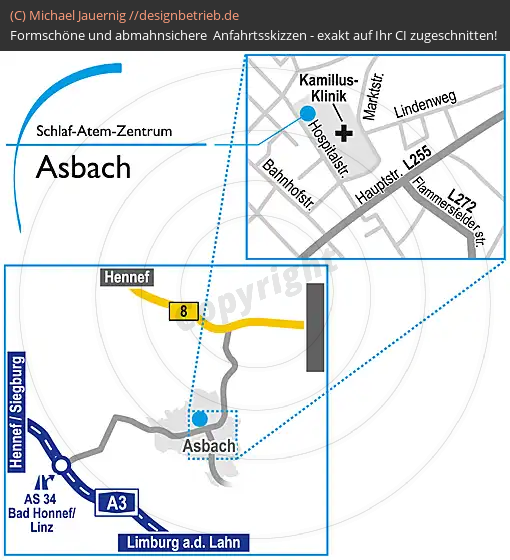 Anfahrtsskizzen erstellen / Anfahrtsskizze Asbach Hospitalstraße   Schlaf-Atem-Zentrum | Löwenstein Medical GmbH & Co. KG (747)