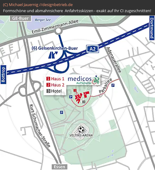Anfahrtsskizzen erstellen / Anfahrtsskizze Gelsenkirchen-Schalke   medicos auf Schalke (763)