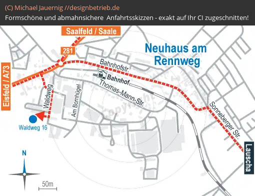Anfahrtsskizzen erstellen / Anfahrtsskizze Neuhaus am Rennweg   Detailskizze | Röchling Medical Solutions SE (800)
